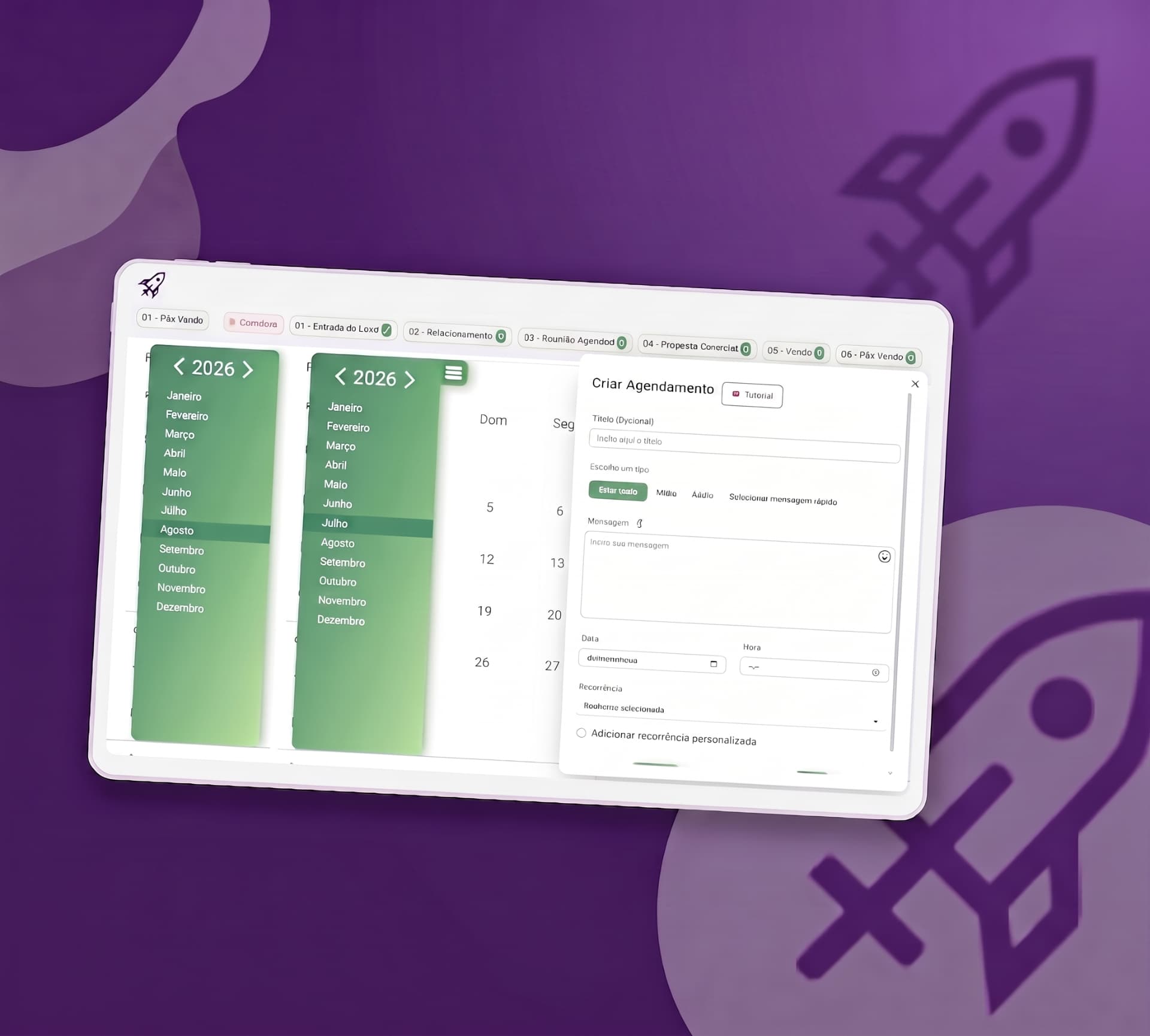 Tela de agendamento de mensagens com data e hora